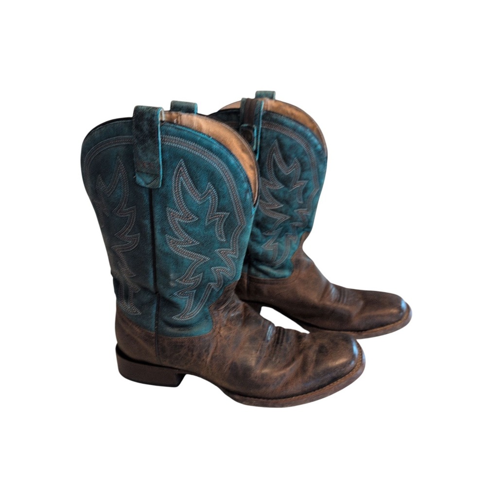 Roper Boots Concealed Carry Men's 11D Brown/Teal Leather Western Sidewinder